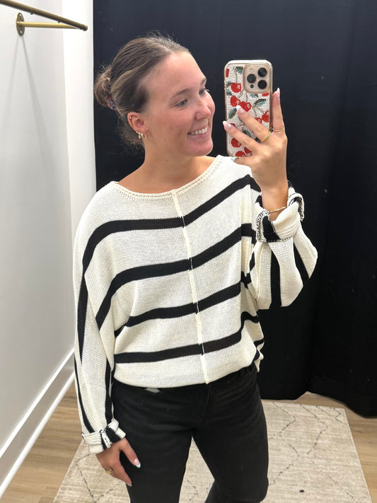 THE BENTLEY SHEER OVERSIZED KNIT DOLMAN - black/ivory