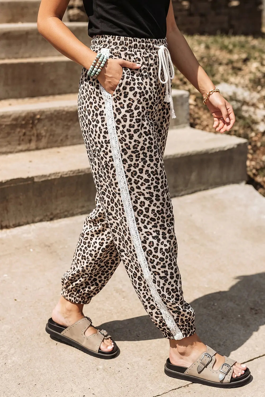 THE LAURA LEOPARD LACE TRIM JOGGERS
