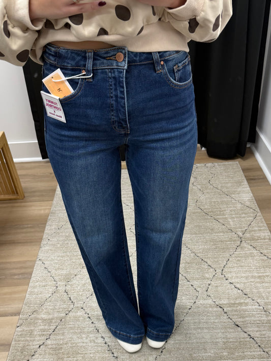 THE LAINEY HI RISE TUMMY CONTROL LONG DARK DENIM JEANS