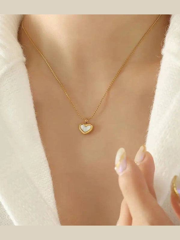 TWO TONED HEART CHARM NECKLACE - gold
