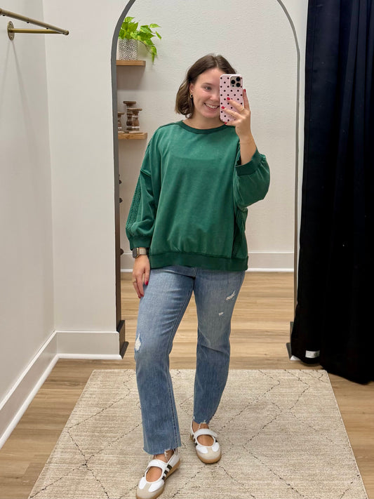 THE NATASHA LACE TRIM SWEATSHIRT - Hunter green