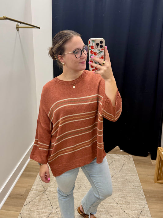 THE HANNAH OVERSIZED STRIPED SWEATER - rust