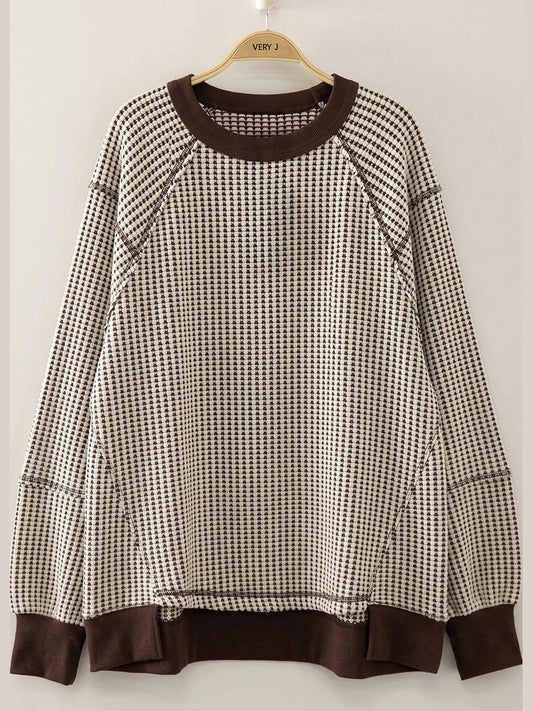 THE ASHLEY PLUS SIZE WAFFLE KNIT PULLOVER - chocolate mix