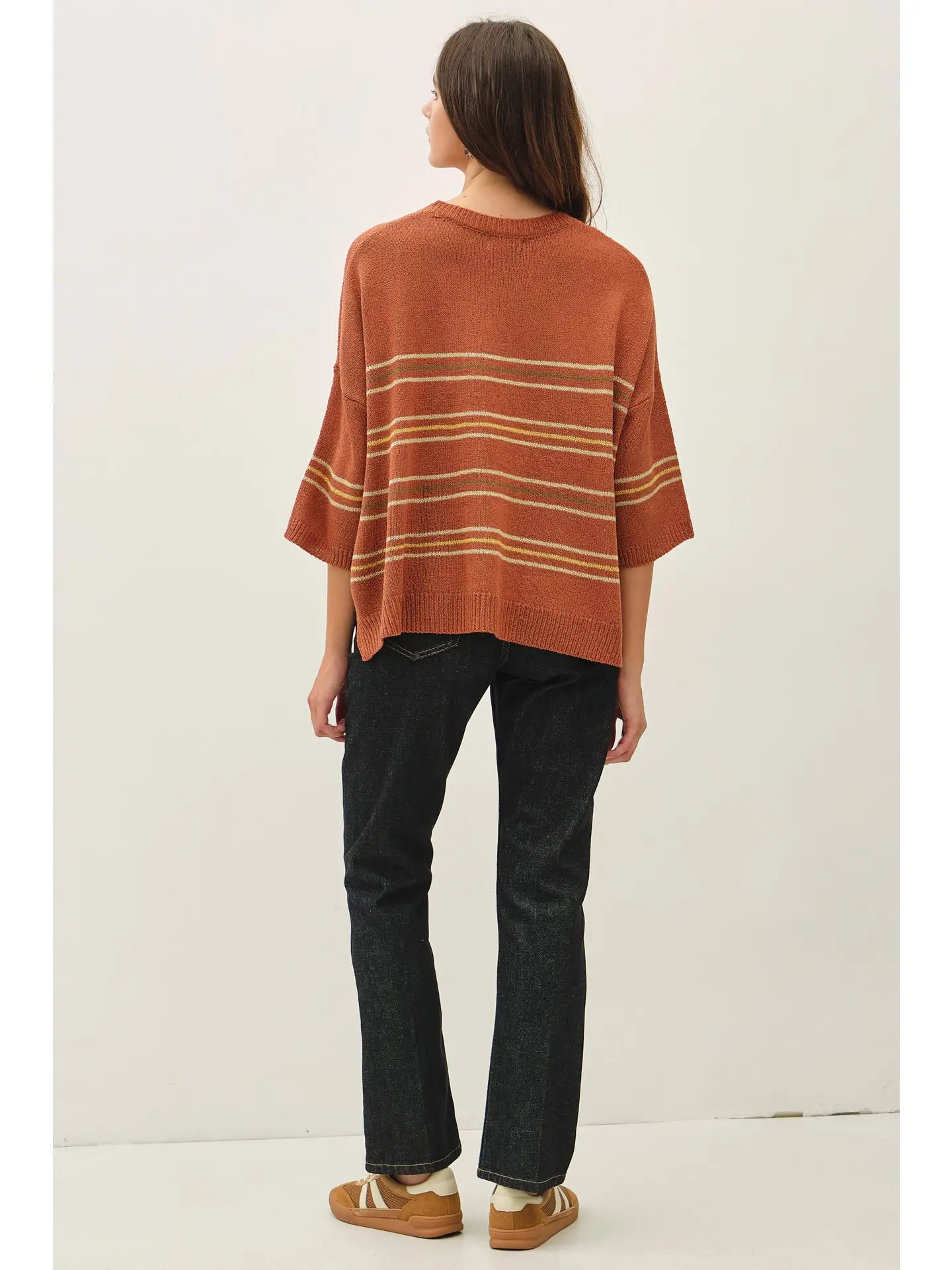 THE HANNAH OVERSIZED STRIPED SWEATER - rust