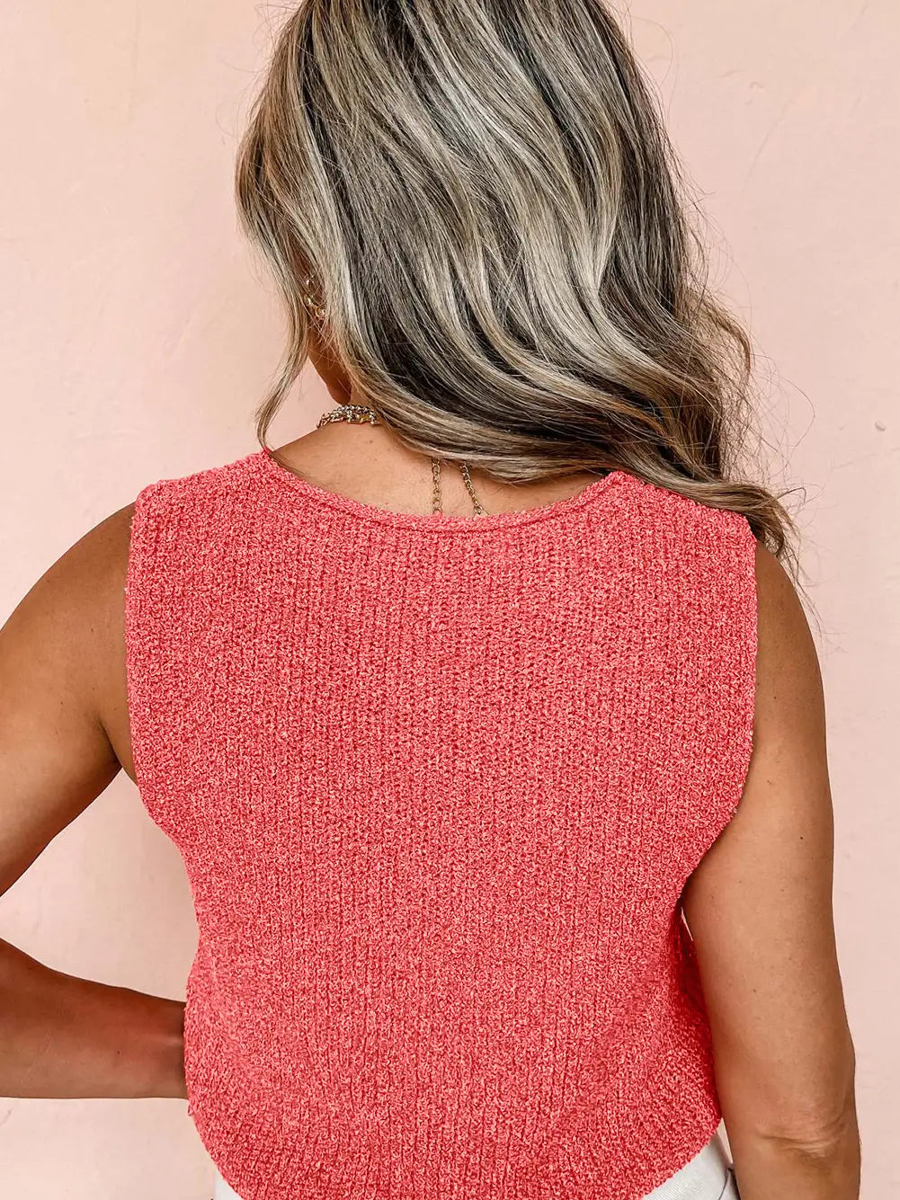 THE LILAH LACE UP FRONT SWEATER VEST - coral