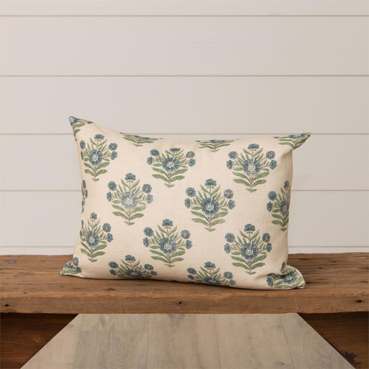 BLOCK PRINT FLORAL LUMBAR PILLOWS - blue