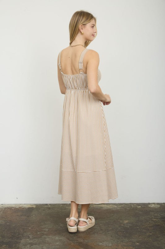THE JAMIE PERFECT STRIPED SUMMER DRESS - khaki