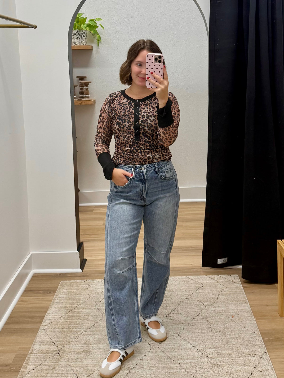 THE LILA ANIMAL PRINT MESH HENLEY TOP