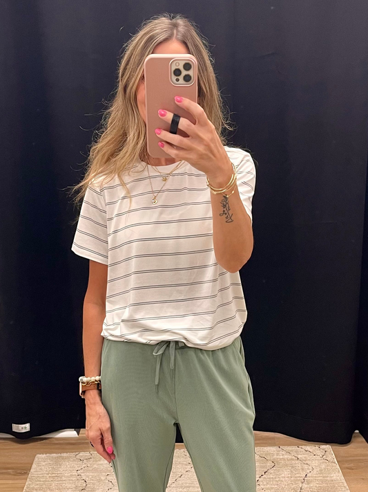 THE NIKKIE STRIPED CASUAL SOFT TEE - desert green stripe