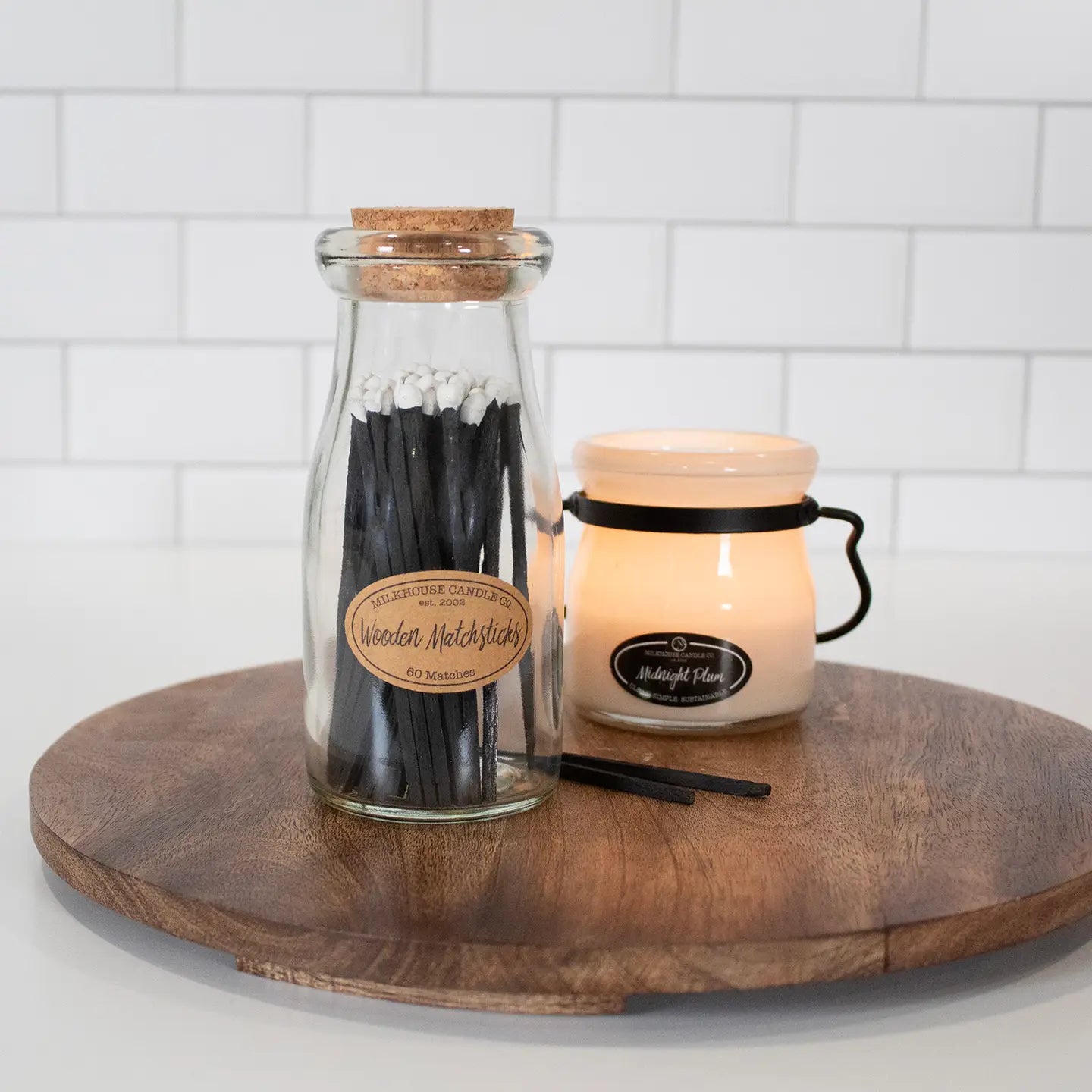 MILK BOTTLE JAR OF MATCHES