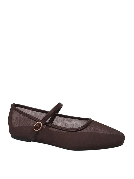 THE RHEA MESH MARY JANE FLATS - brown