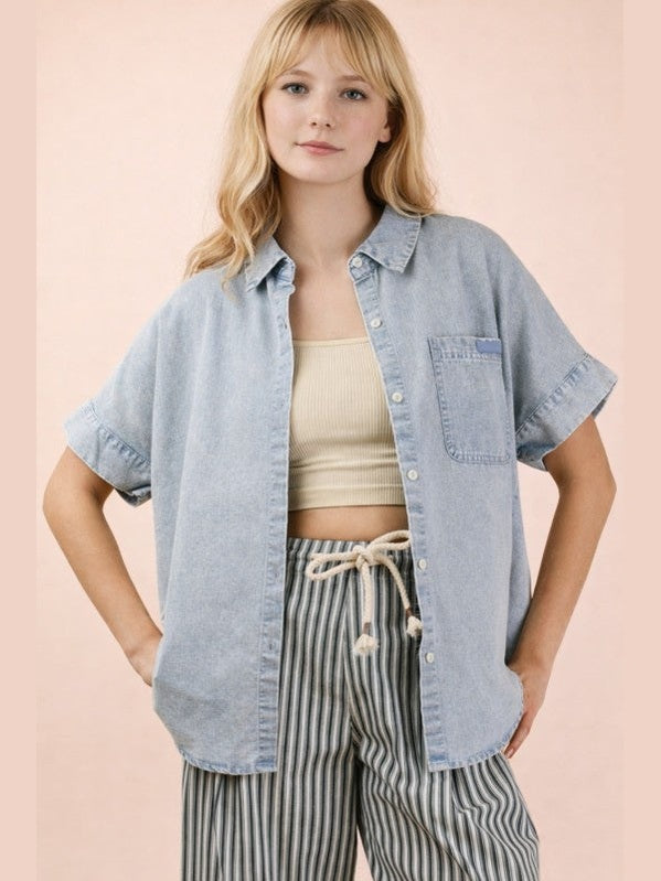 THE GRACE CHAMBRAY DENIM BUTTON DOWN SHIRT