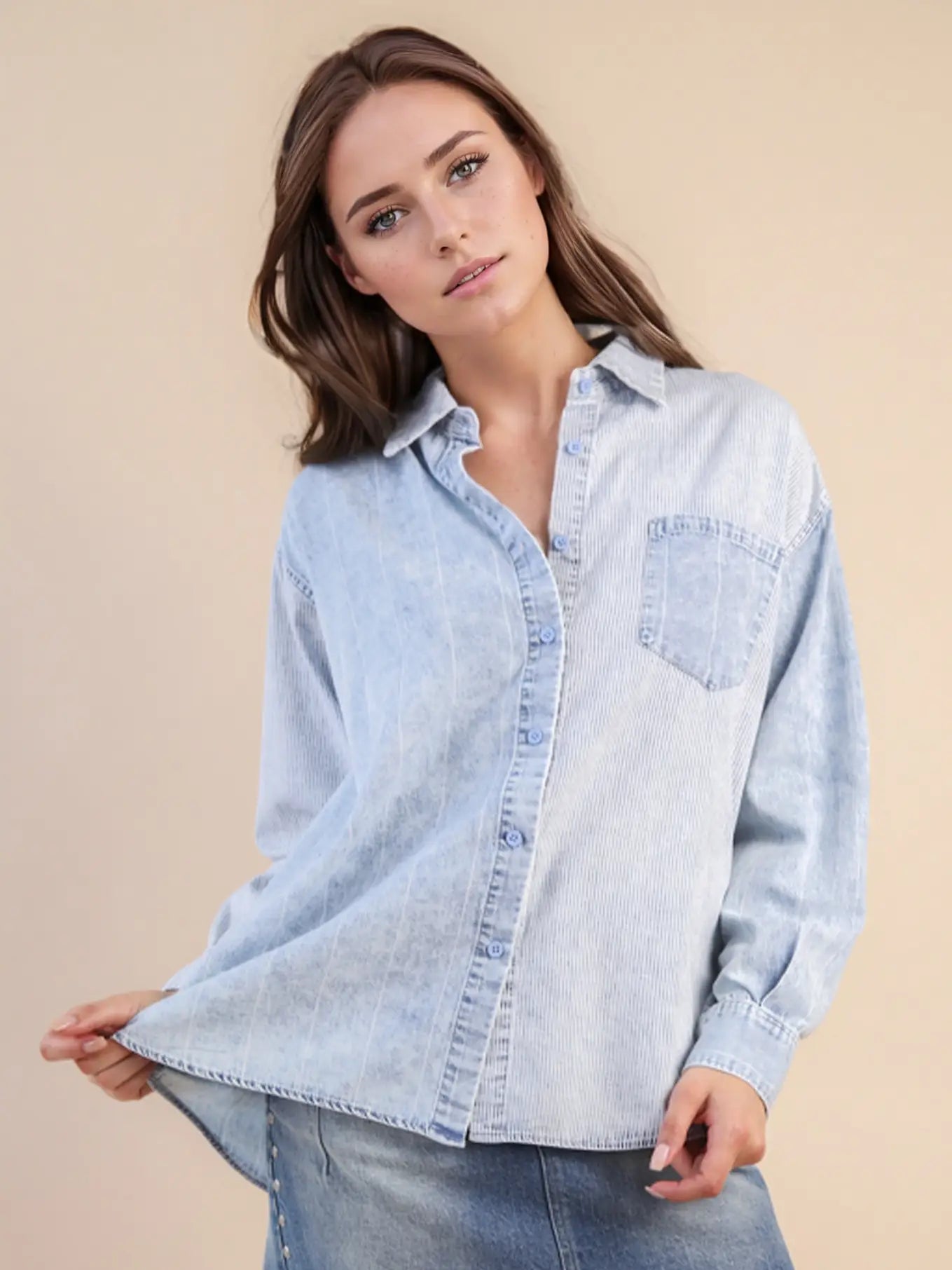 THE OAKLEY MINERAL WASHED CHAMBRAY COTTON SHIRT