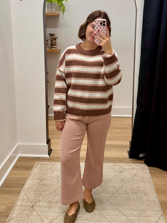 THE MONTGOMERY SWEATER - brown stripe