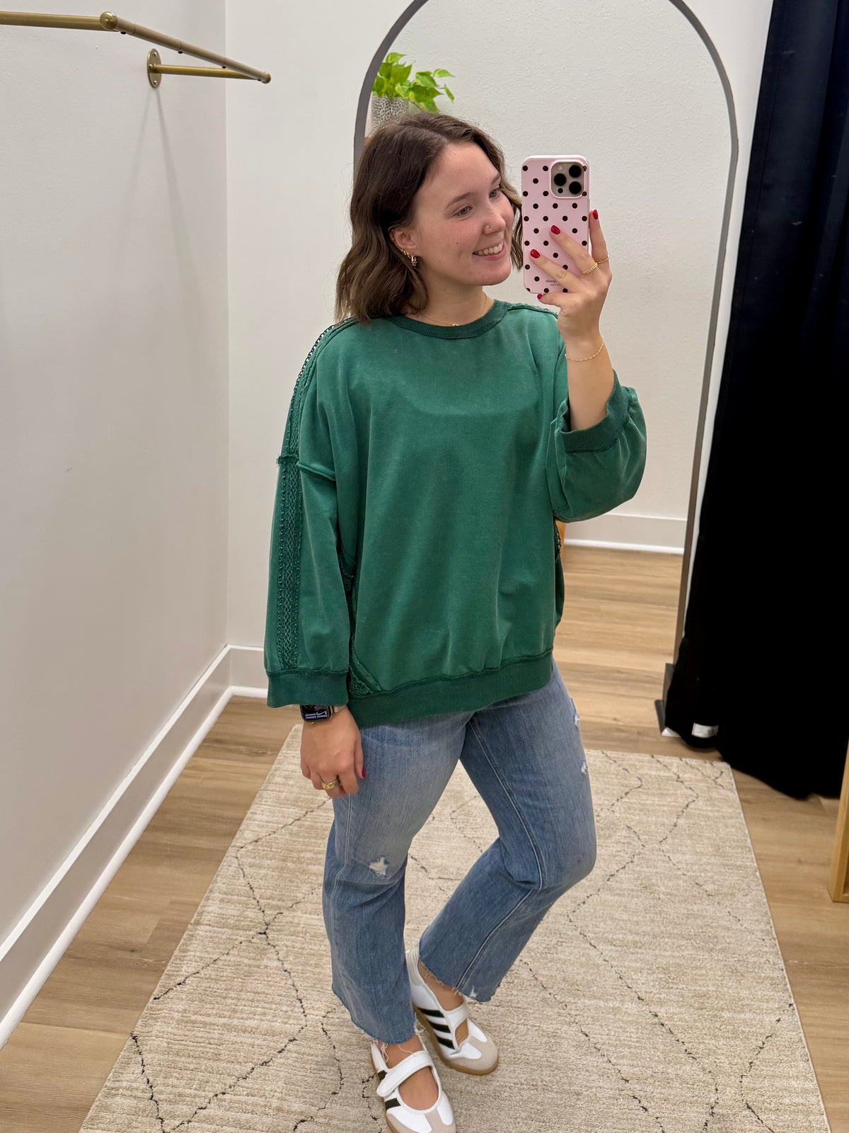 THE NATASHA LACE TRIM SWEATSHIRT - Hunter green