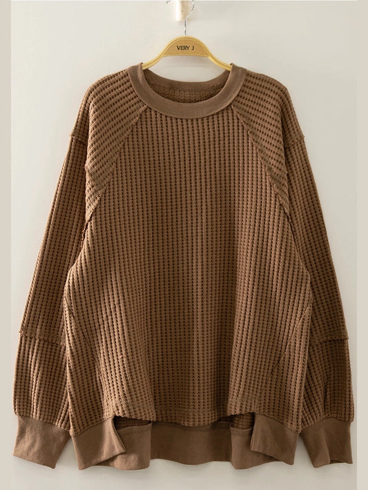 THE ASHLEY PLUS SIZE WAFFLE KNIT PULLOVER - mocha
