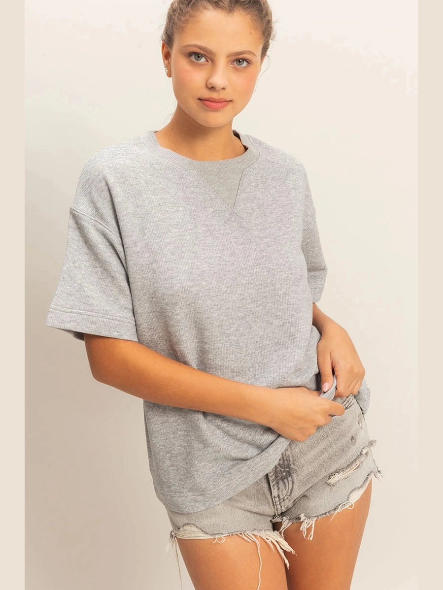 THE BETHANY CREWNECK TOP - grey