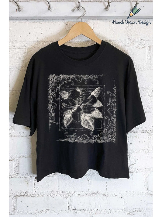 THE MAGNOLIA FLOWER GRAPHIC TEE - black