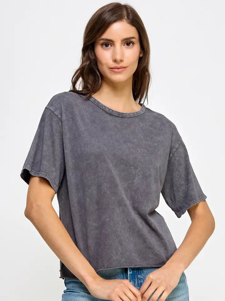 THE PENELOPE MINERAL WASH TOP - charcoal grey