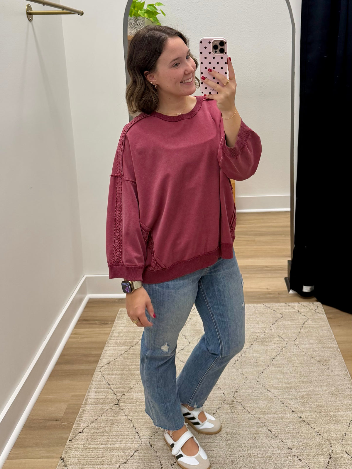 THE NATASHA LACE TRIM SWEATSHIRT - burgundy