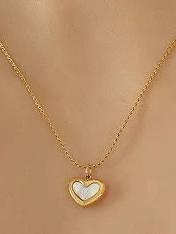 TWO TONED HEART CHARM NECKLACE - gold