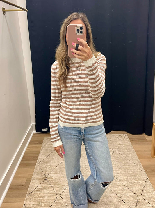 THE LAWSON STRIPED FITTED SWEATER - tan/ivory