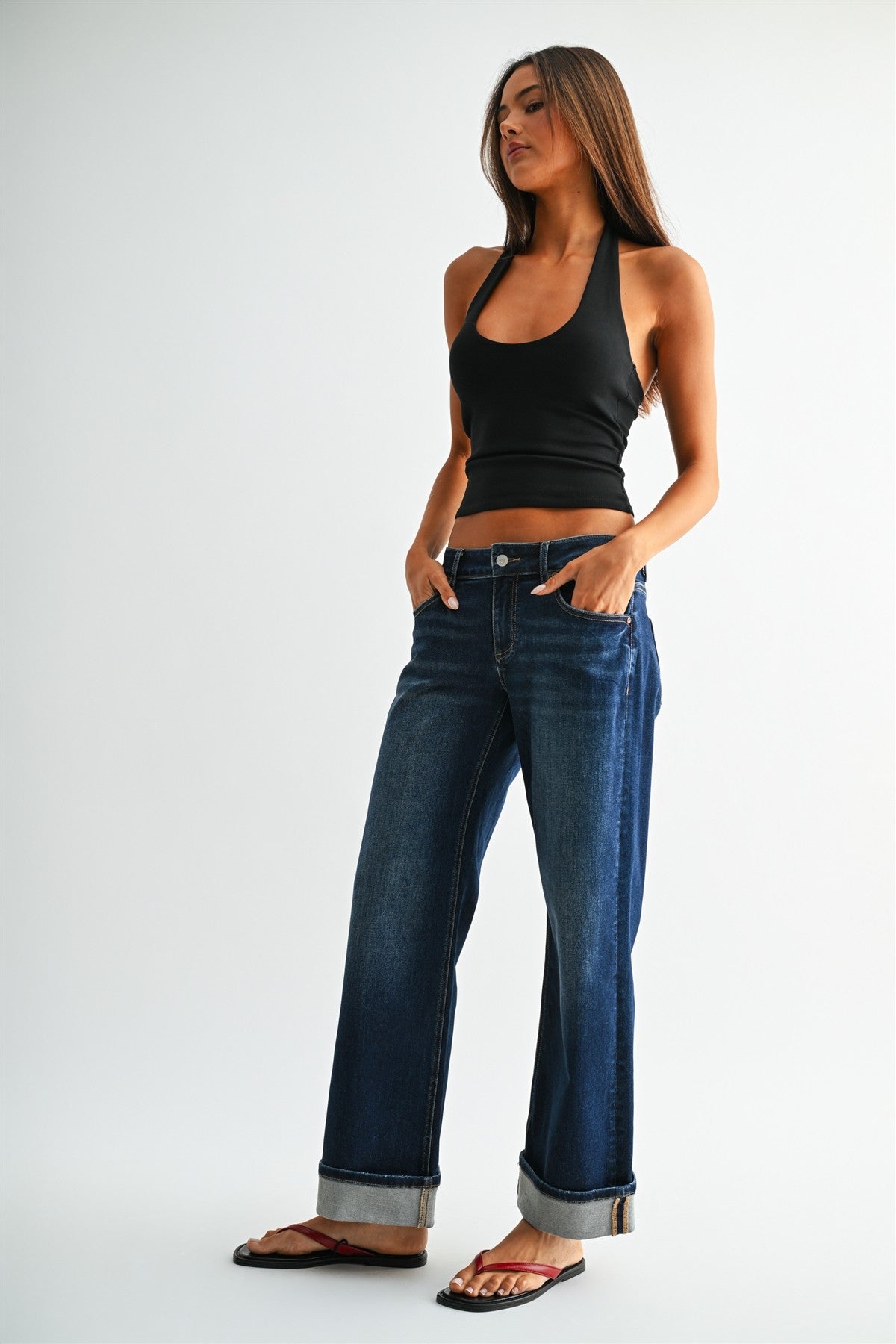 THE JAYLYNN LOW RISE WIDE DARK DENIM JEANS