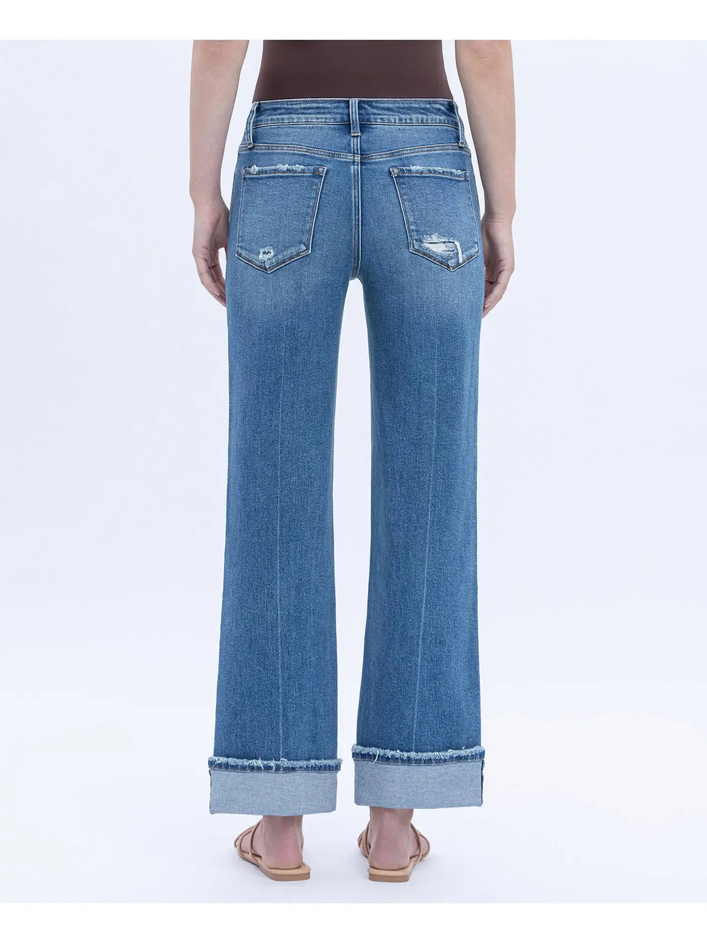 THE ABBIE MIDRISE CUFFED ANKLE SLIM WIDE LEG DENIM