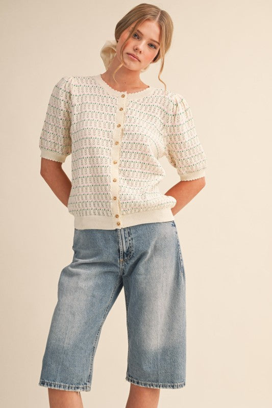 THE MYRA FLORAL BUTTON DOWN SPRING SWEATERS - 2 colors