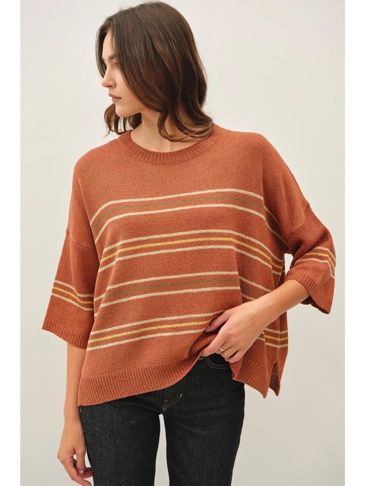 THE HANNAH OVERSIZED STRIPED SWEATER - rust