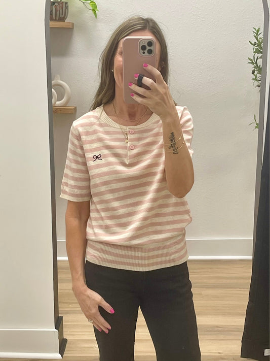 THE LEBBY STRIPED KNIT LT WEIGHT TOP - pink