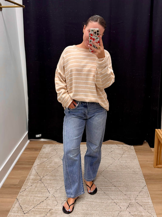 THE JORDAN OVERSIZED STRIPED SWEATER - oatmeal