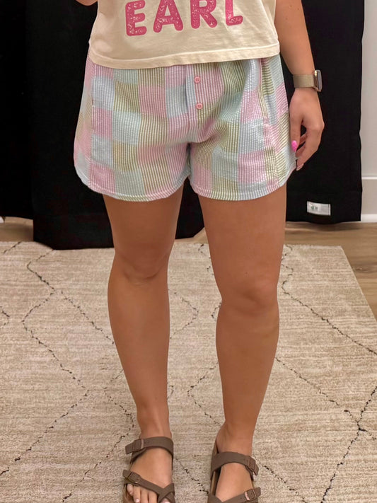 THE AURORA CHECK SHORTS - pink