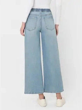 THE SAVANNA HI RISE DRAWSTRING CROP WIDE LEG DENIM