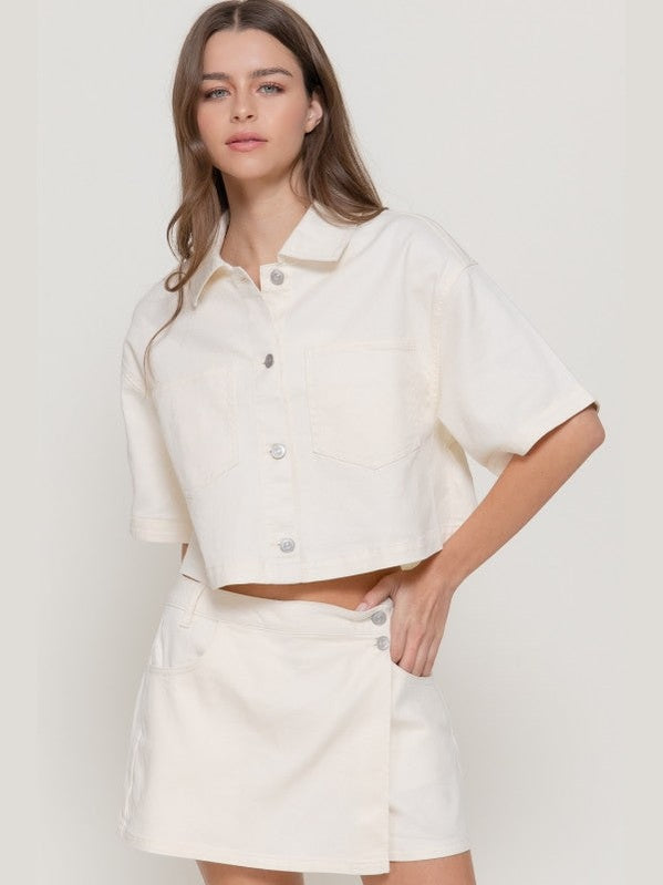 THE MEGAN BOXY SHORT SLEEVE TOP - cream
