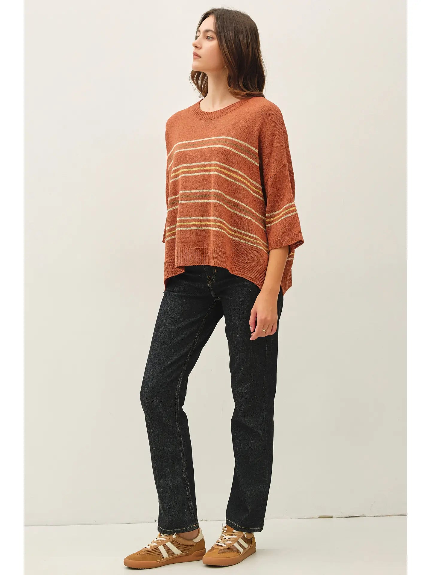 THE HANNAH OVERSIZED STRIPED SWEATER - rust