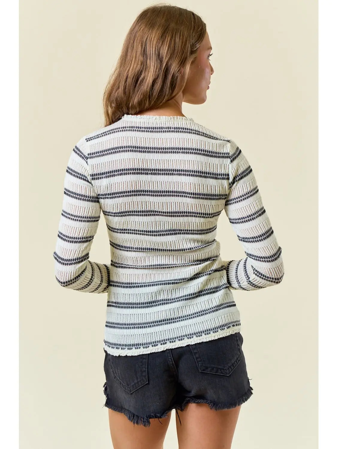 THE RACHEL MESH RUFFLE TOP - striped