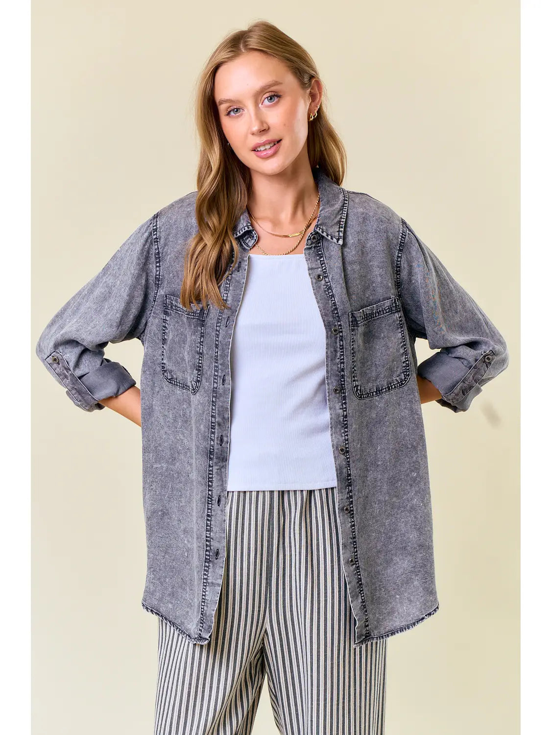 THE OLIVIA CHAMBARY DENIM SHIRTS - black denim