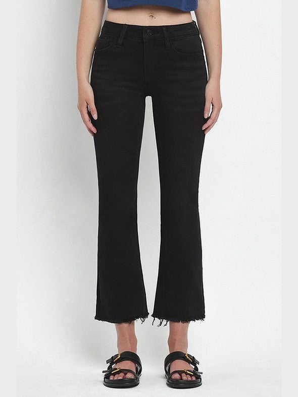 THE LINDSAY MID RISE RAW HEM BLACK DENIM REG & PLUS