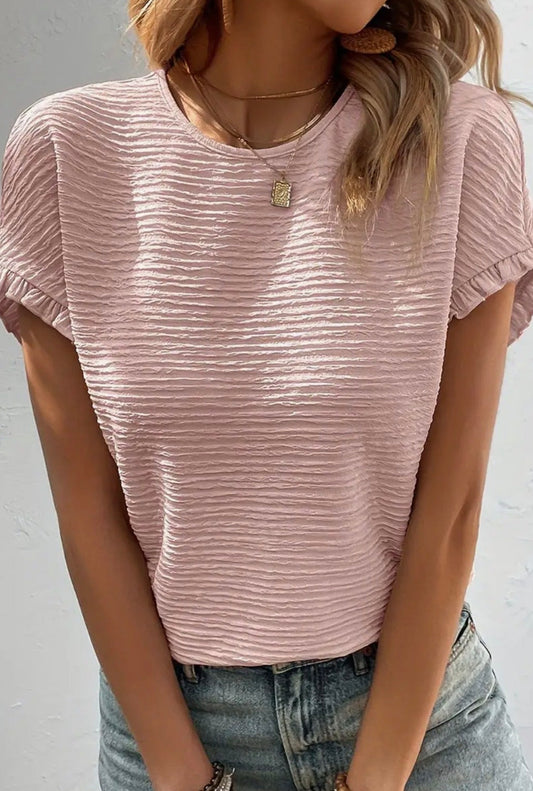 THE KARLA TEXTURED RUFFLE SLEEVE TOP - Lt pink