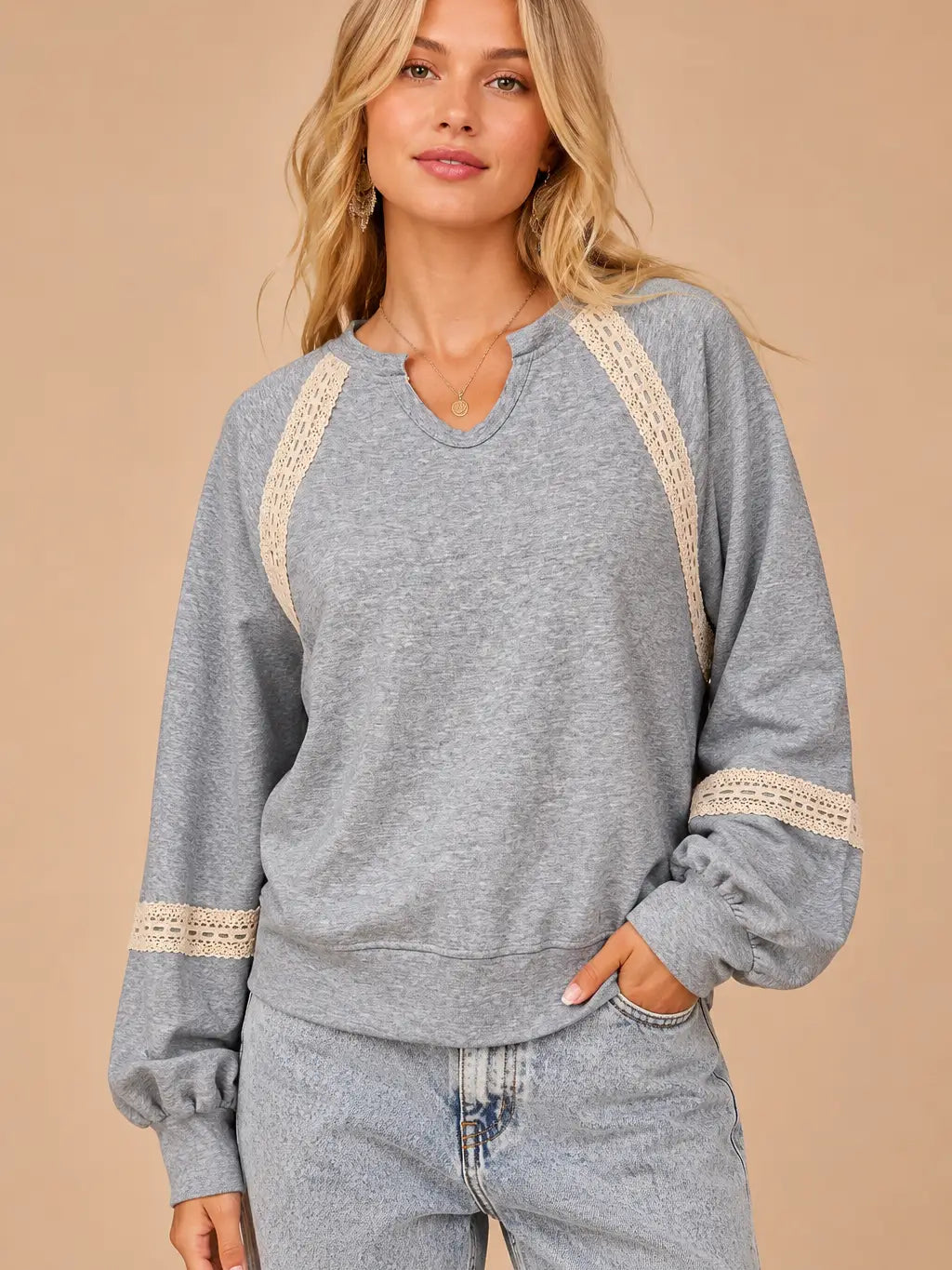 THE COLETTE LACE TRIM SWEATSHIRT - grey