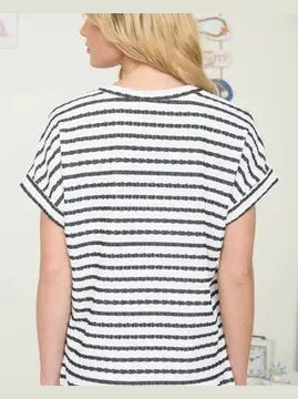 THE LAYNI TEXTURED STRIPED TOP - black