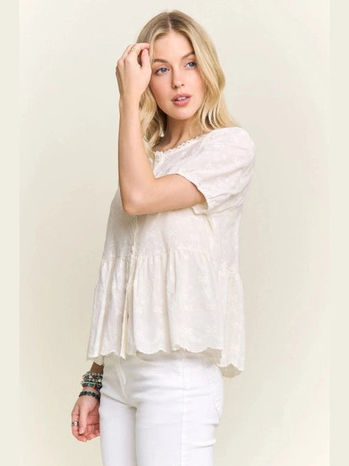 THE CASSIDY BOHO CHIC BUTTON DOWN TOP - cream