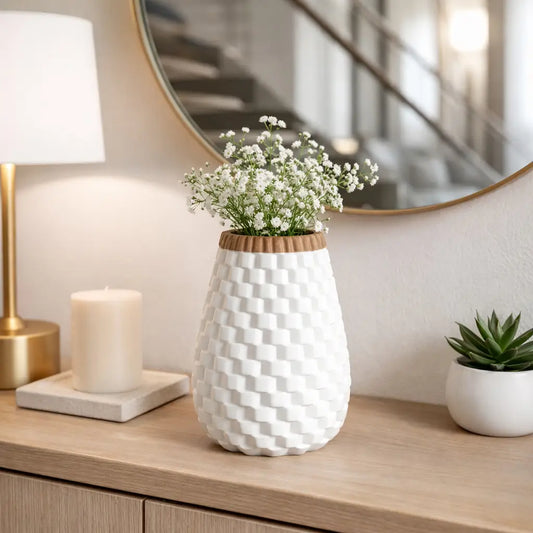 CERAMIC WHITE DIAMOND TEXTURED VASE