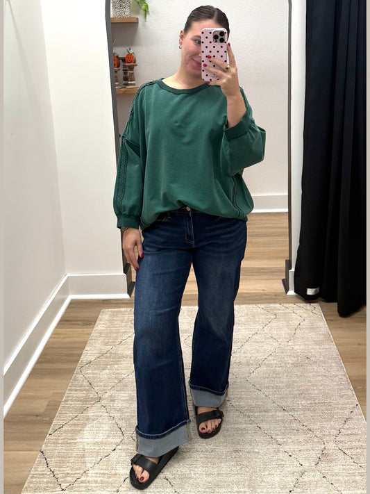 THE NATASHA LACE TRIM SWEATSHIRT - Hunter green