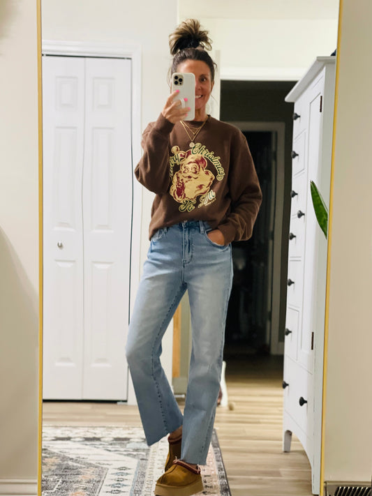 PREORDER VINTAGE SANTA GRAPHIC SWEATSHIRTS- brown
