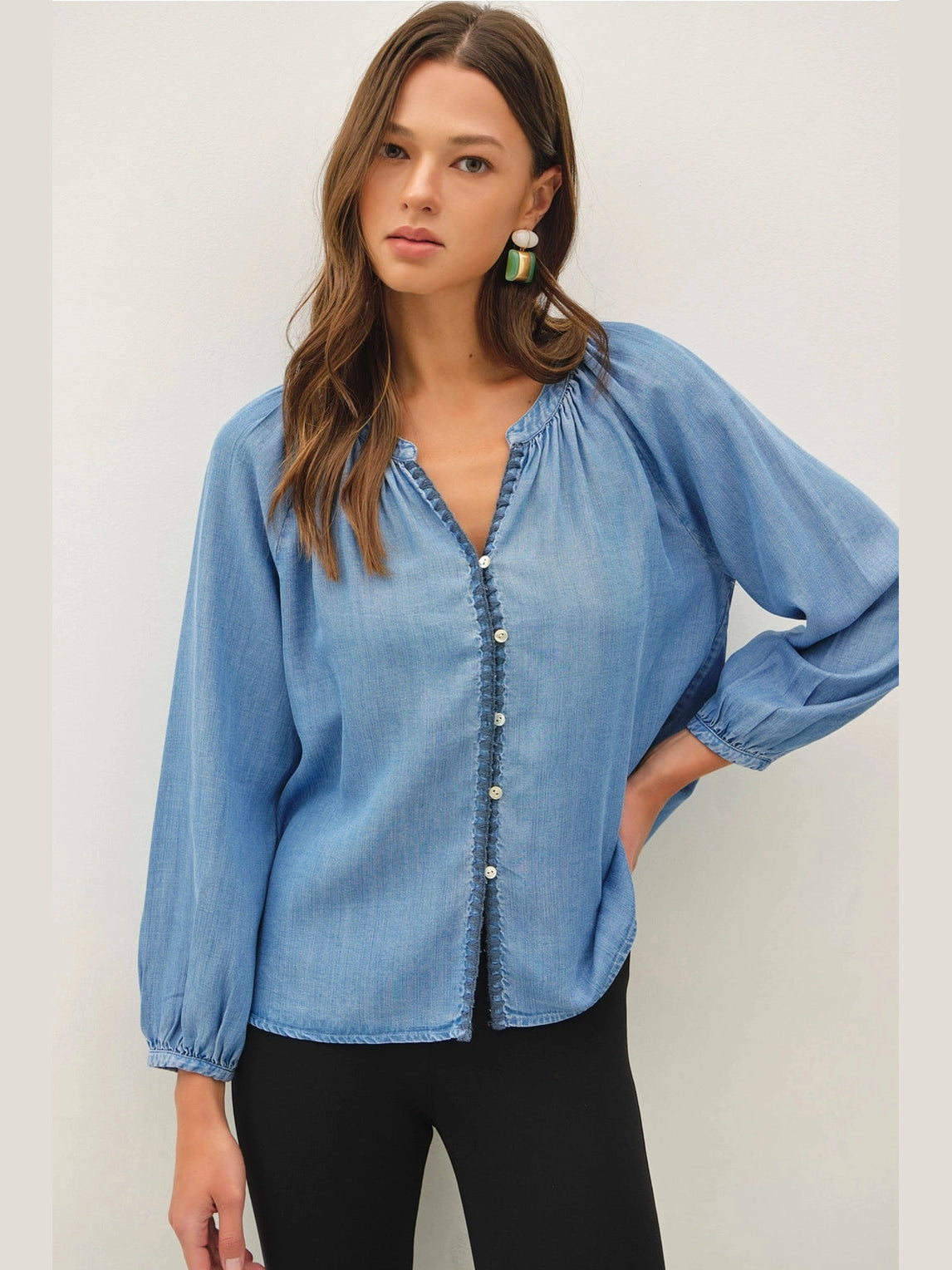 THE LENNIE WHIPSTITCH SOFT TENCEL PEASANT TOP