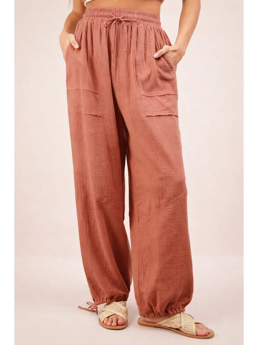 THE KATIE GAUZE JOGGER PANTS - terracotta