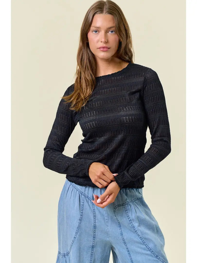 THE RACHEL MESH RUFFLE TOP - black