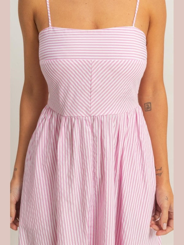THE LILLY STRIPED SPAGHETTI STRAP SUNDRESS - pink